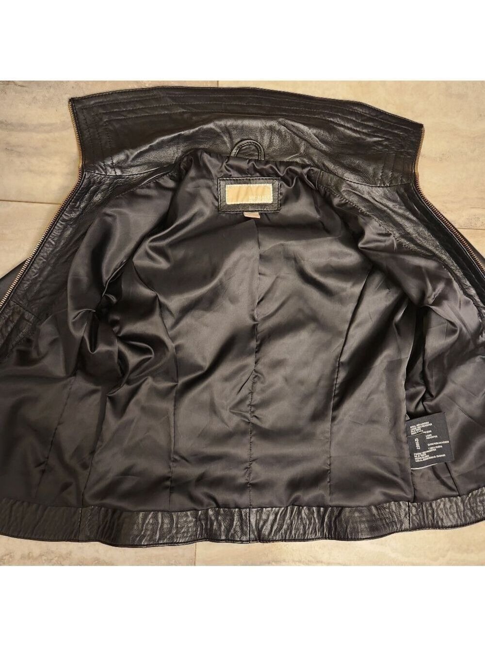 Michael Kors Missy Leather Full Zip Jacket Black Wing Collar Size S - Picture 9 of 13